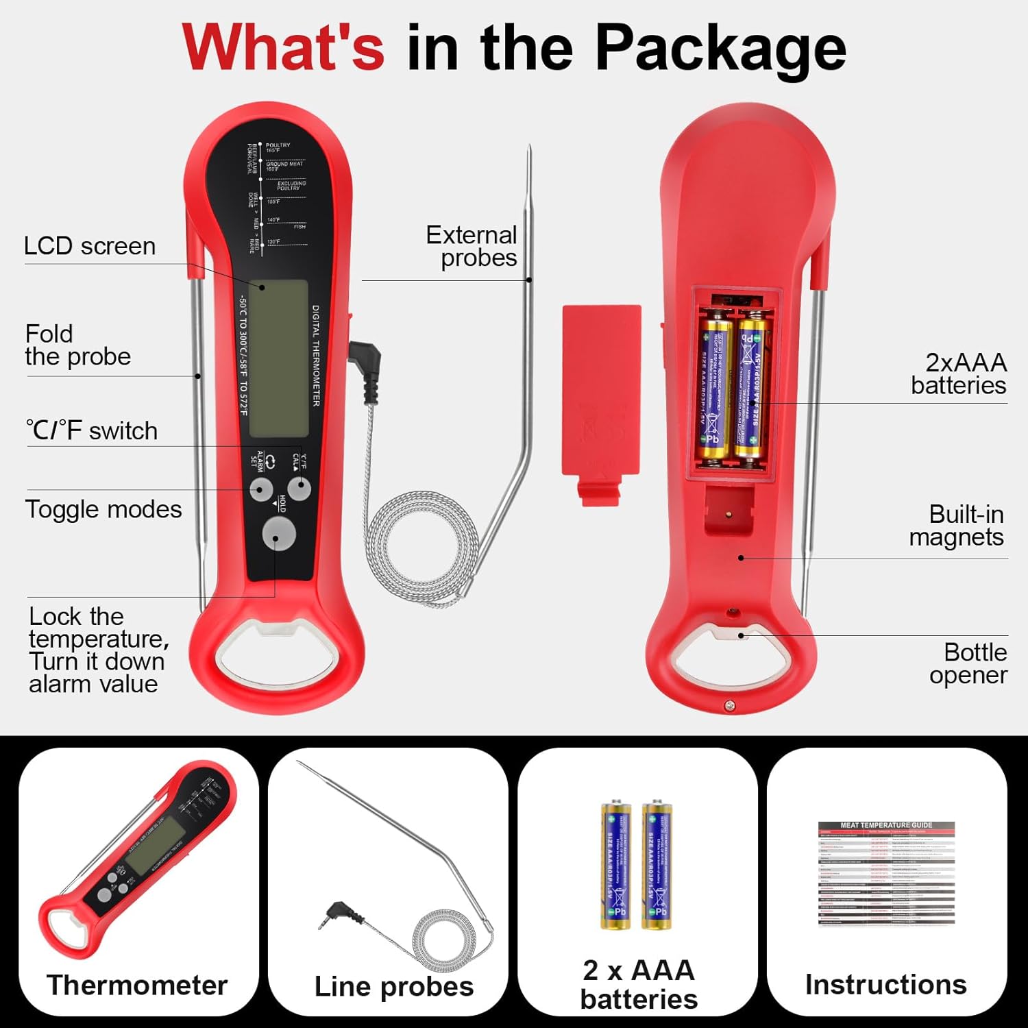 Long Cable Professional Meat T - Instant Read Thermometer 评论和价格